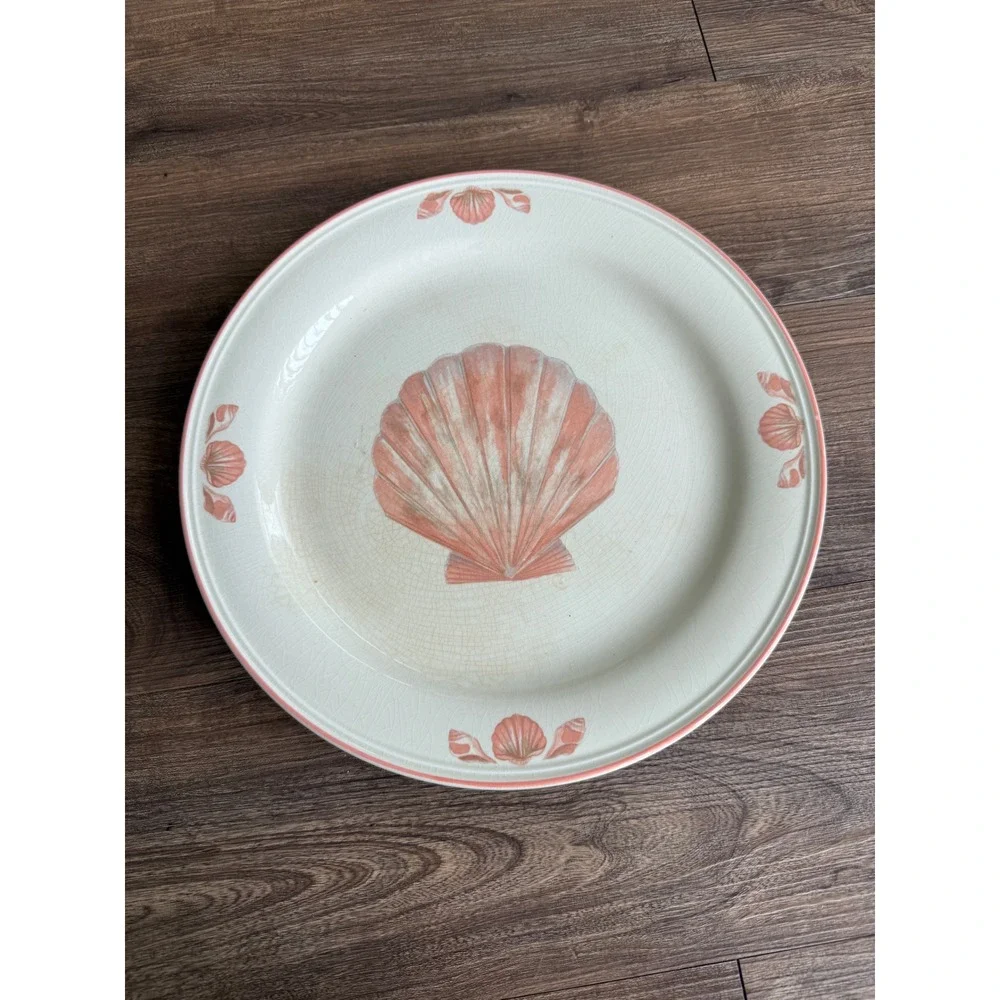 Sangostone Coquille Seashell Chop Plate Vintage Coastal Pink Stoneware 12" - Picture 1 of 4
